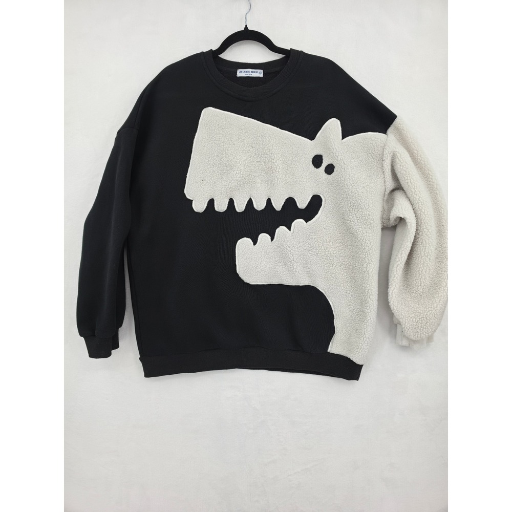 Aelfric Eden Mens Sherpa Dinosaur Sweatshirt Black XL Crewneck Streetwear Unique